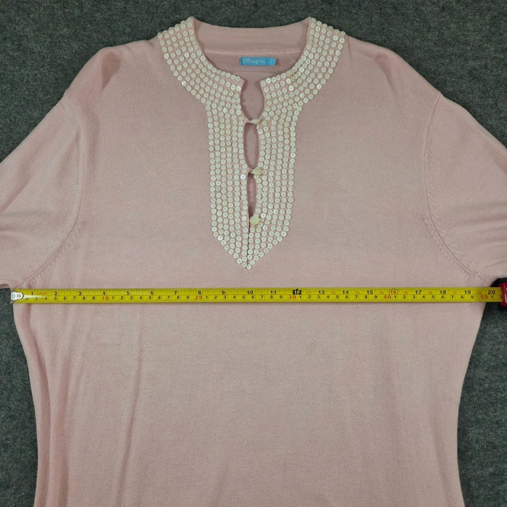 J.McLaughlin Womens Light Pink Sequin Embellished Split Neck Knit Sweater Large - Picture 3 of 7